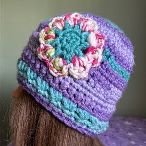 Handmade Crochet Beanie with Flower soft acrylic thick yarn new